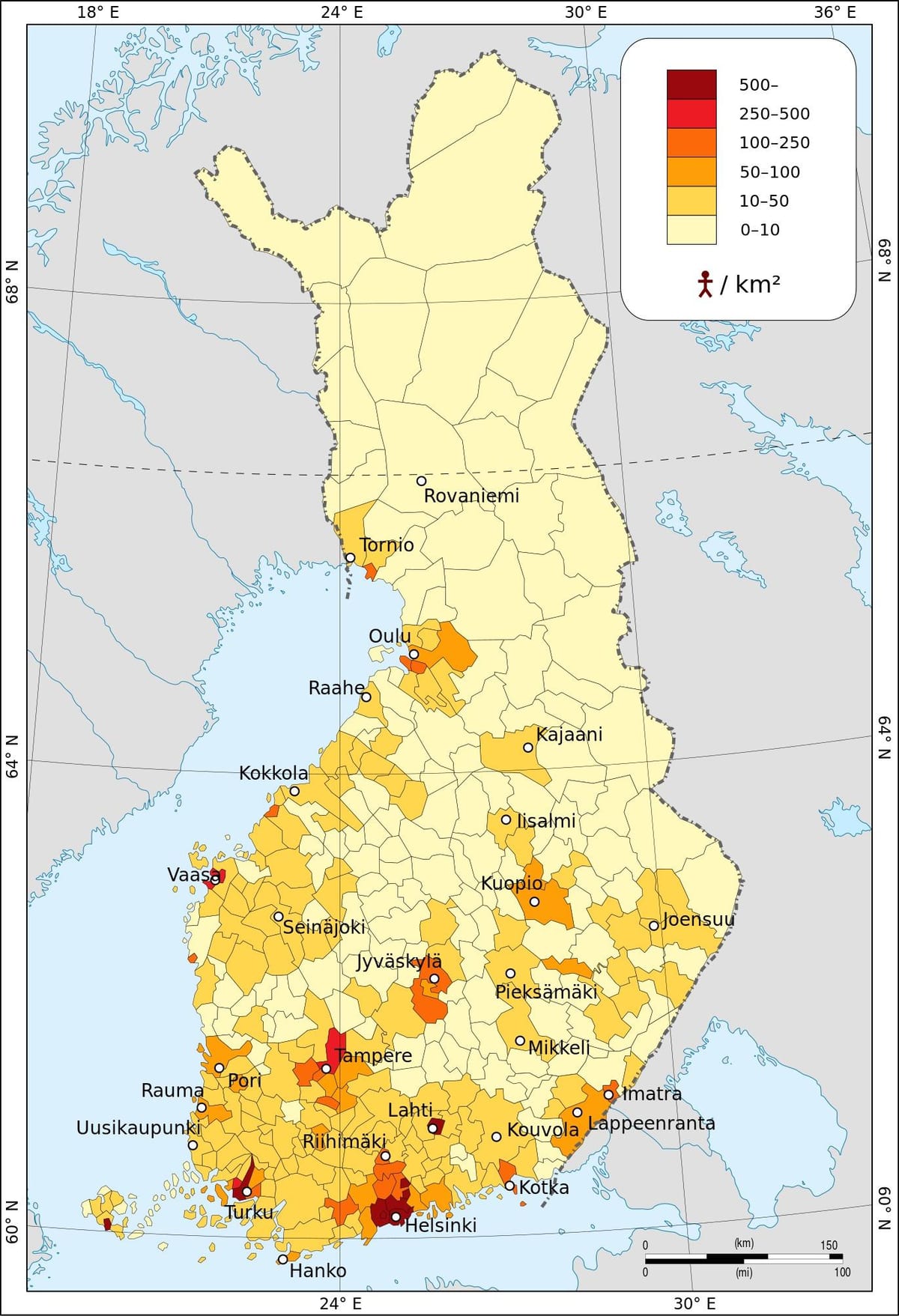 Finland populasyon density mapa