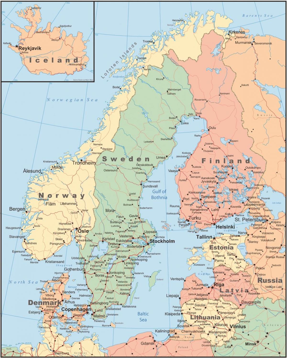 Mapa ng Finland at mga nakapaligid na mga bansa