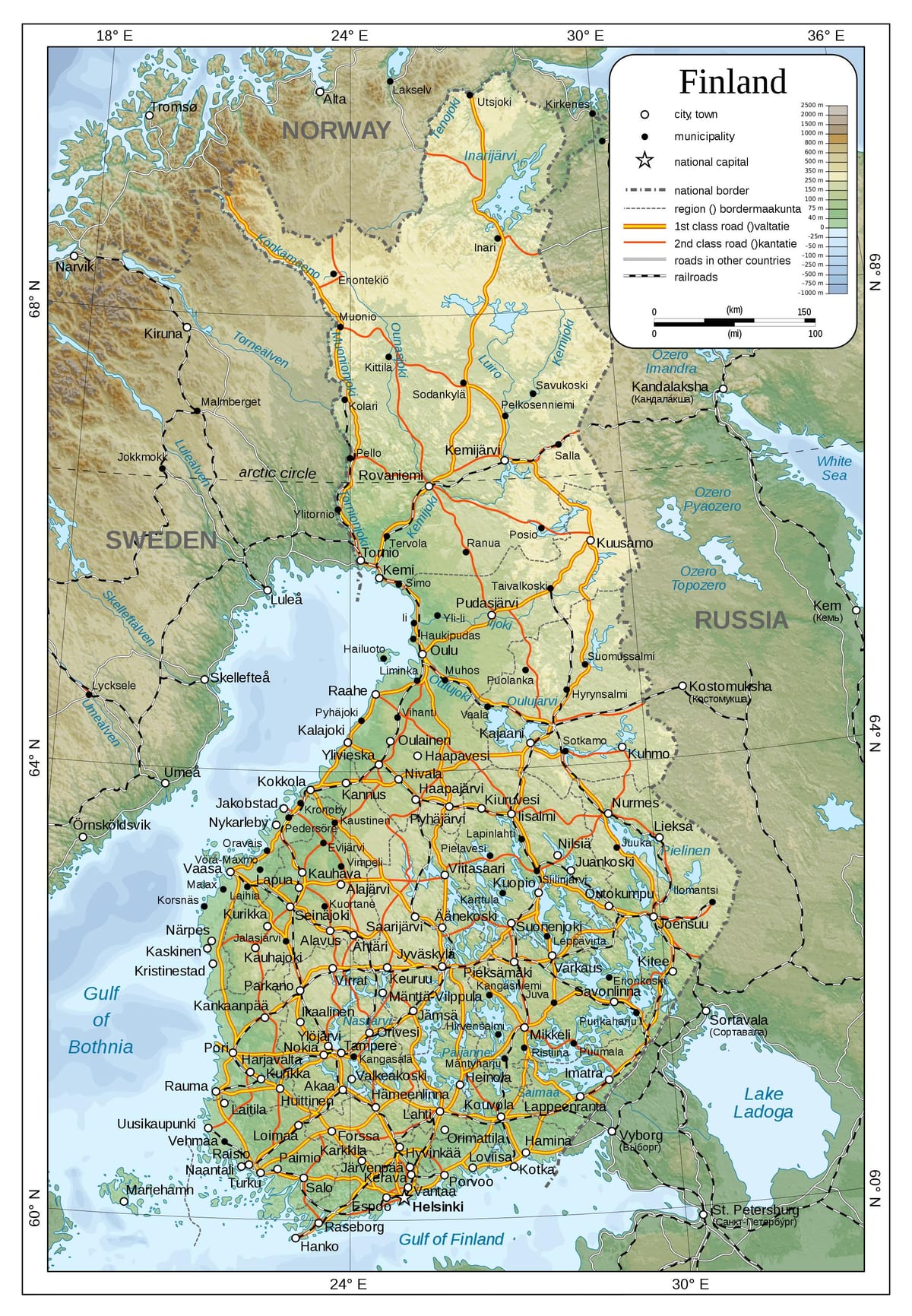Mapa ng mga pisikal na mga Finland